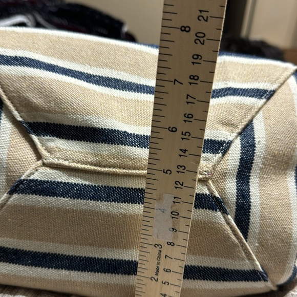 Aqua striped canvas/leather tote - Picture 7 of 8